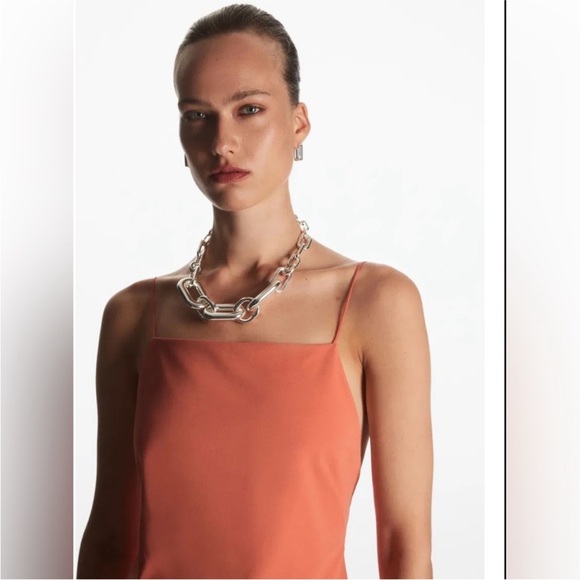 COS Open Back Midi Dress Orange Relaxed Fit Sleeveless Like New Size Medium - Picture 7 of 16